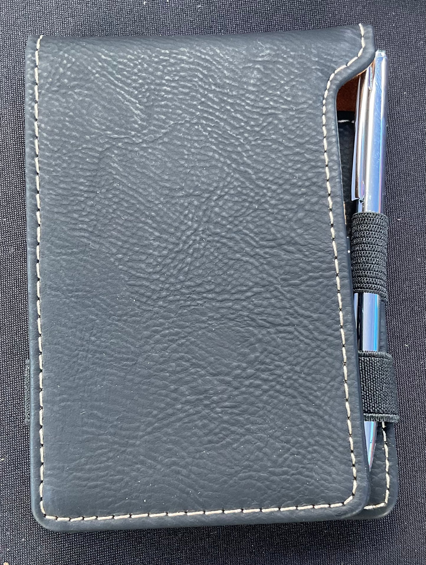 3 1/4" x 4 3/4" Black/Gold Leatherette Mini Notepad with Pen