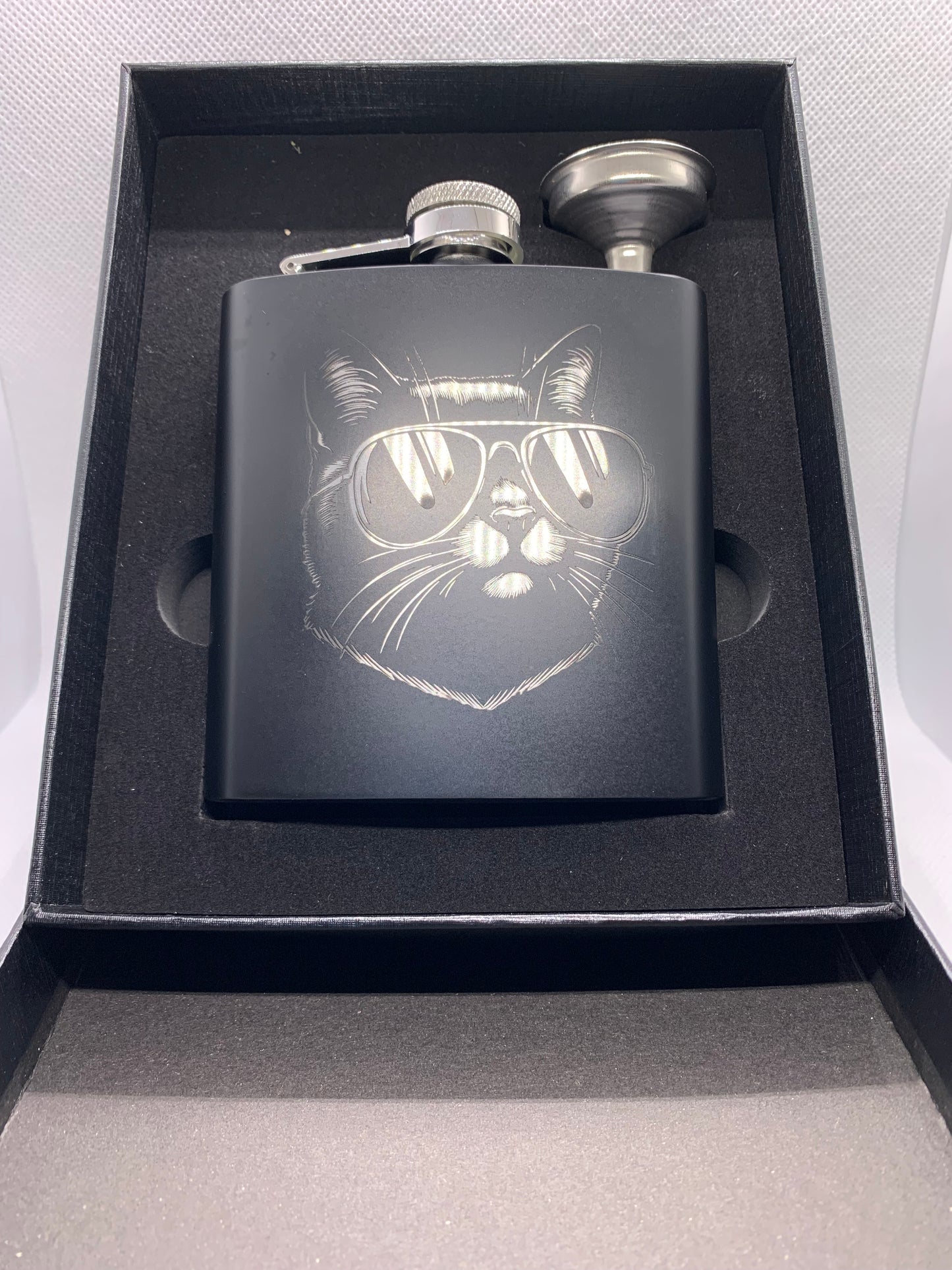6 oz. Matte Black Flask Set in Black Presentation Box