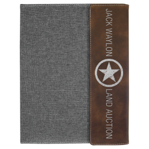 9 1/2"x12" Rustic/Silver Laserable Leatherette/Gray Canvas Portfolio w/Notepad