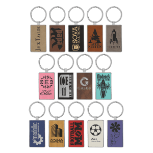 2 3/4" x 1 1/4" Laserable Leatherette/Metal Rectangle Keychain