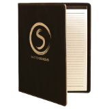 9 1/2" x 12" Black/Gold Laserable Leatherette Portfolio with Notepad