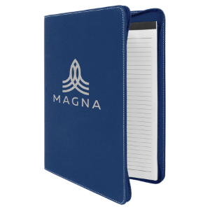 9 1/2" x 12" Blue/Silver w/Zipper Laserable Leatherette Portfolio with Notepad