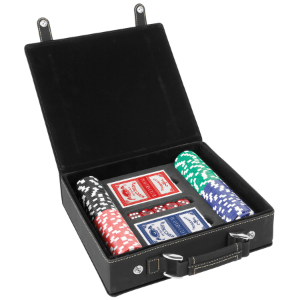 Black/Gold Laserable Leatherette 100 Chip Poker Set