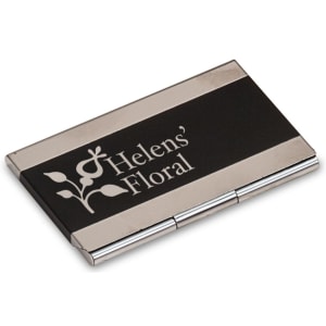 3 3/4" x 2 1/2" Black/Silver Business Card Holder
