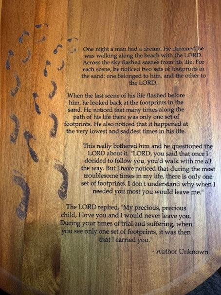 Footprints poem on wood