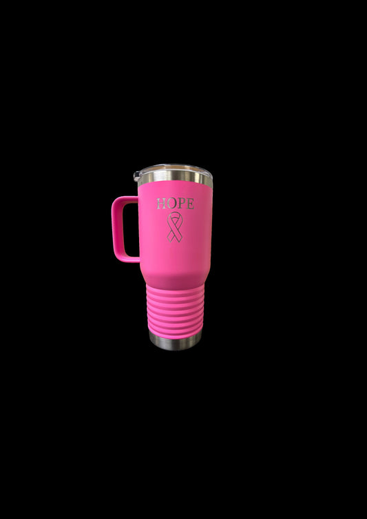 Breast Cancer Awareness tumbler with engraved message